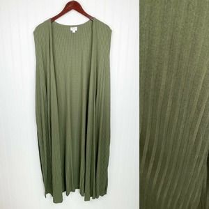LuLaRoe Joy Vest XL 18-20 Dark Olive Green Ribbed Duster Long
